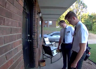 Mormon missionaries caught on video running away from a very gay doormat – LGBTQ Nation