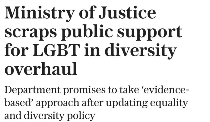 Ministry of Justice scraps public support for LGBT in diversity overhaul - The Telegraph