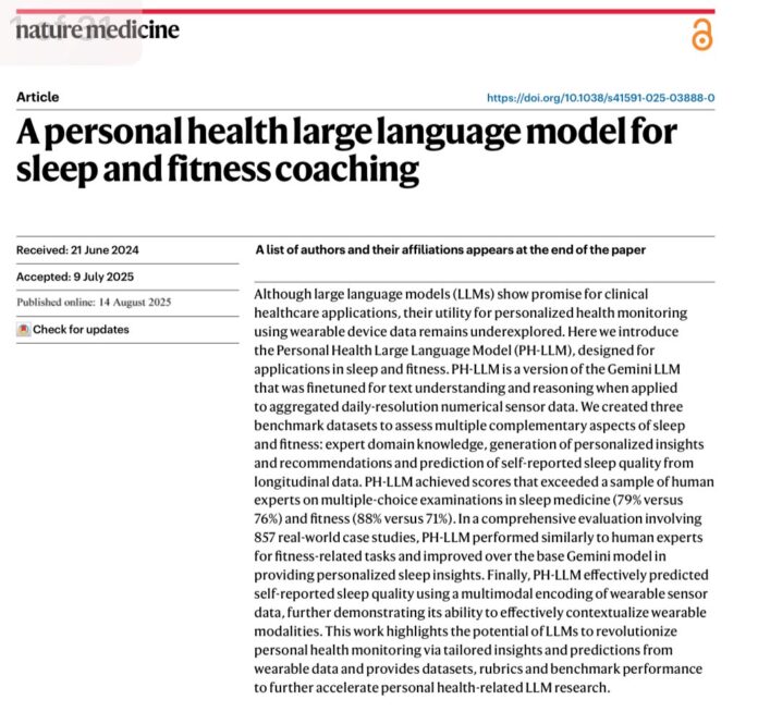 A personal health large language model for sleep and fitness coaching - Nature