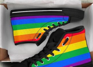 Shop pride flag shoes Flash Sales LGBT Flag High Top Shoes LGBT Custom Print Shoes LGBT Sneakers - Through The Fence Baseball